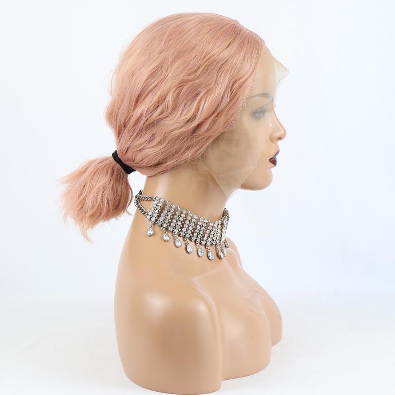 Synthetic Wigs Pink Color Short Bob Water Wave Lace Front Pre Plucked Cosplay Glueless Frontal For Black Women