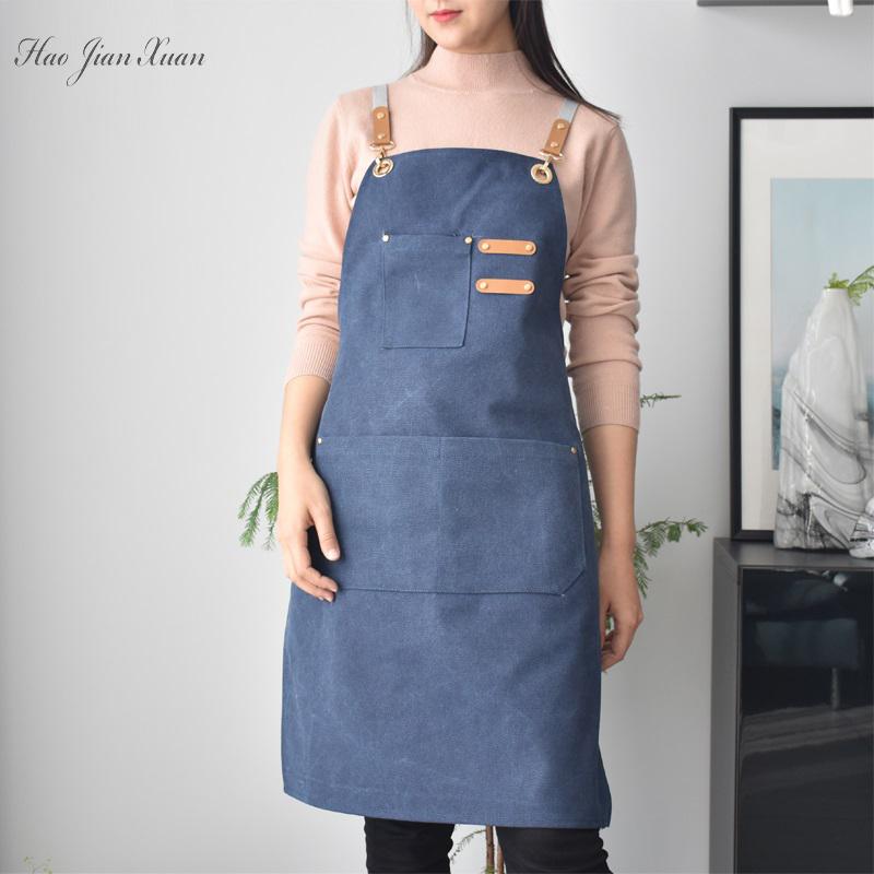 Fashion Canvas Kitchen Aprons For Woman Men Chef Work Apron Grill Restaurant Bar Shop Cafes Beauty Nails Studios Uniform