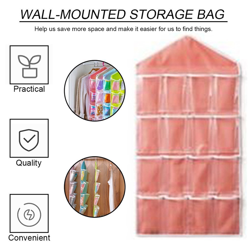 4 Colors 16 Bags Clear Front Door Button Task Hanger Storage Tidy Organizer For Home Bathroom Living Room Miscellaneous