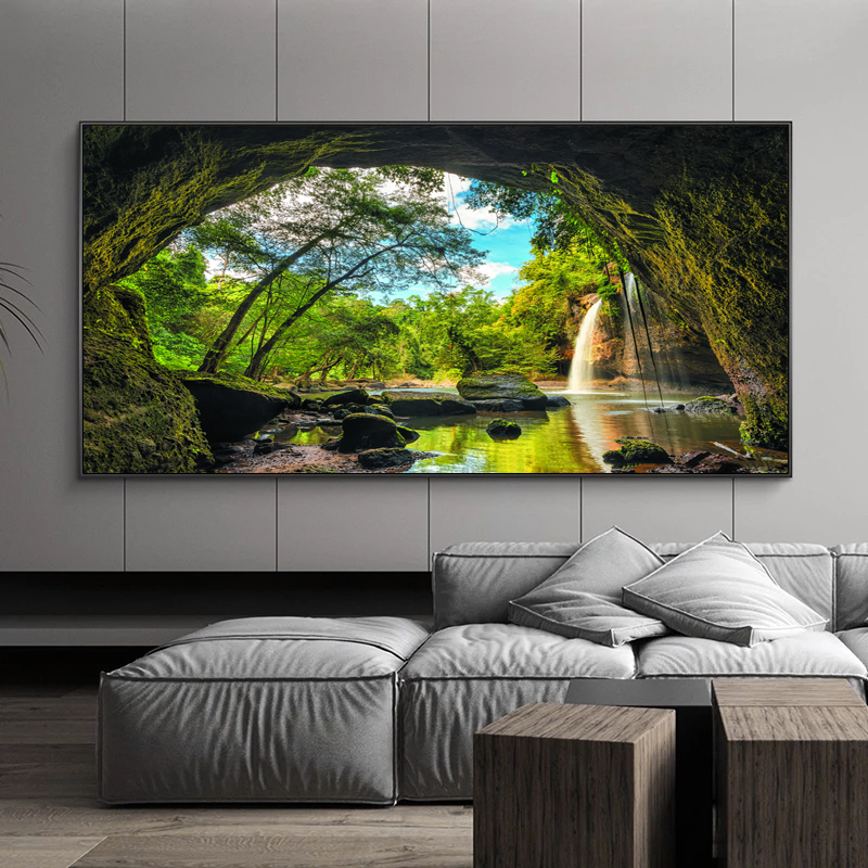 Landscape Pictures Modern Home Decor Hole Tree Waterfall Canvas Paintings Posters and Prints Wall Art for Living Room Big Size