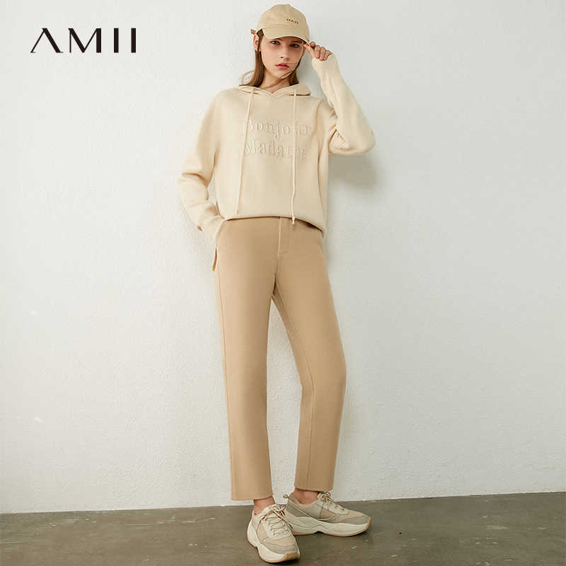 Minimalism Winter Women's Woolen Pants Causal OLstyle Solid 100%wool Female Fashion Simple Women Trousers 1215 210527