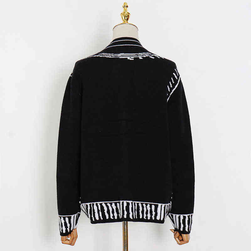 CHICEVER Casual Loose Sweaters For Women Print V Neck Long Sleeve Plus Size Elegant Cardigans Female Fashion Clothing Style 211117