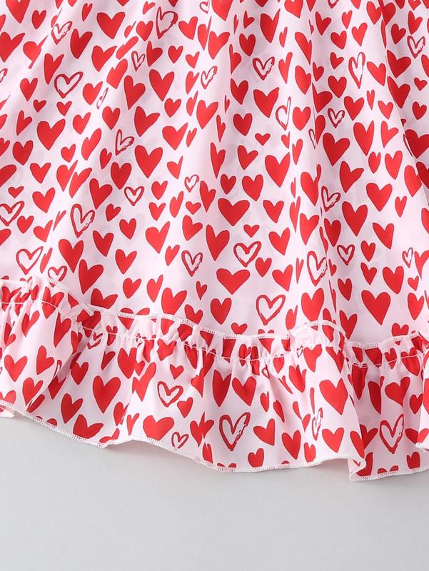 Girls Heart Print Ruffle Hem Dress SHE