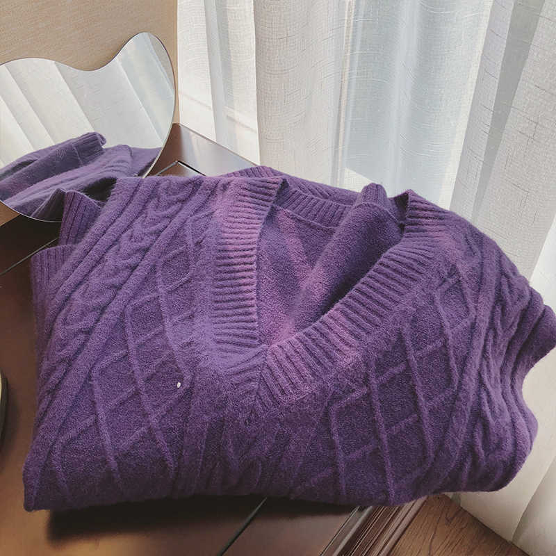 ZHISILAO V-Neck Knitted Sweater Vest Women Vintage Sleeveless Oversized PulloverWaistcoat s Female Solid 210914