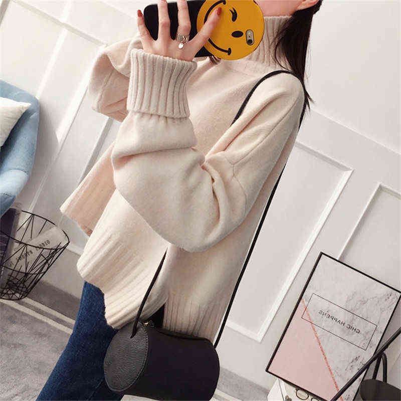 Fashion Thick High Collar Red Pink Knitted Sweater Women Tops Autumn Winter Loose 3 Color Knit Turtleneck Pullover Ladies Jumper 211109