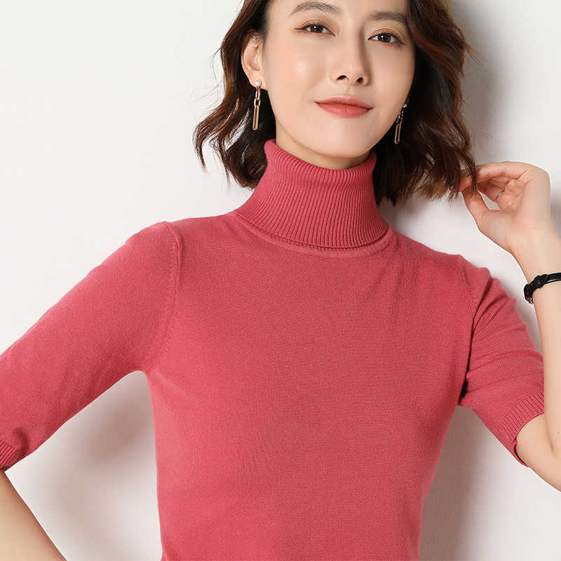 Spring summer Short sleeve Cashmere sweater women's loose turtleneck knit bottoming shirt female pullover tops 210812