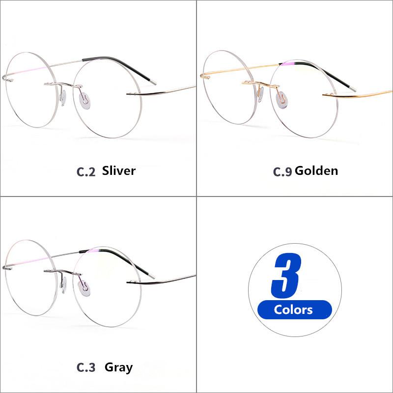 Fashion Sunglasses Frames Round Rimless Eyeglass Frame Optical Women Frameless Clear Lens Metal Big Circle Flexible Eye Glasses For Men Gold