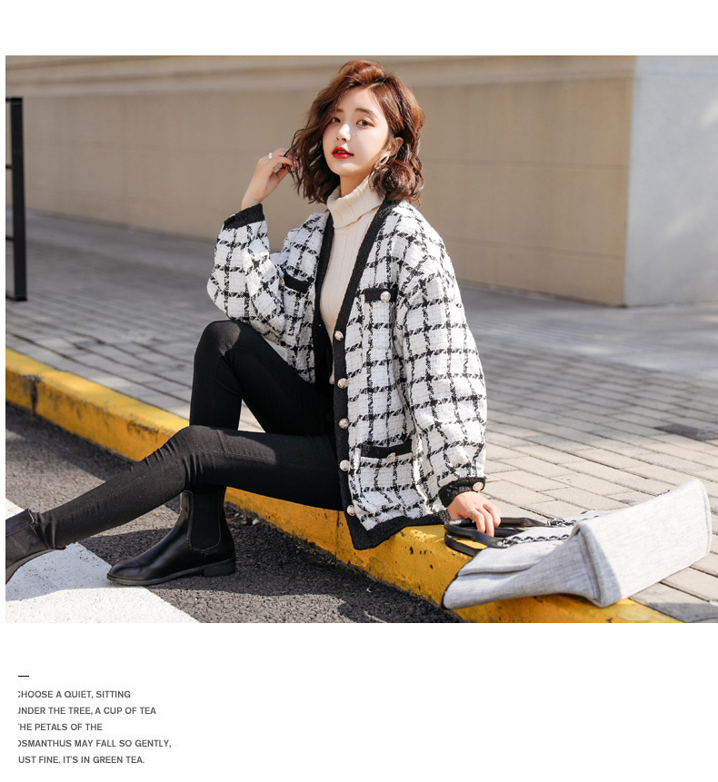 Autumn Winter single-breasted casual Coat Women fashion plaid Tweed jackets Coats Female Comfortable 210519