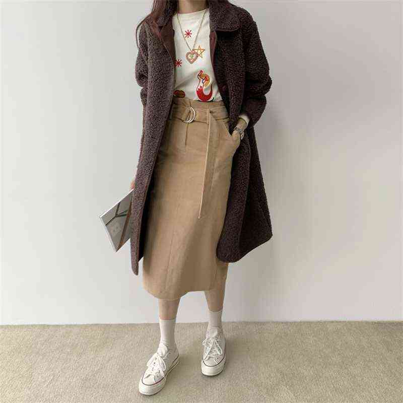 Colorfaith Autumn Winter Women Jackets Warm Korean Style Office Lady Coat Outerwear Wool Blends Wild Long Tops JK1280 211130