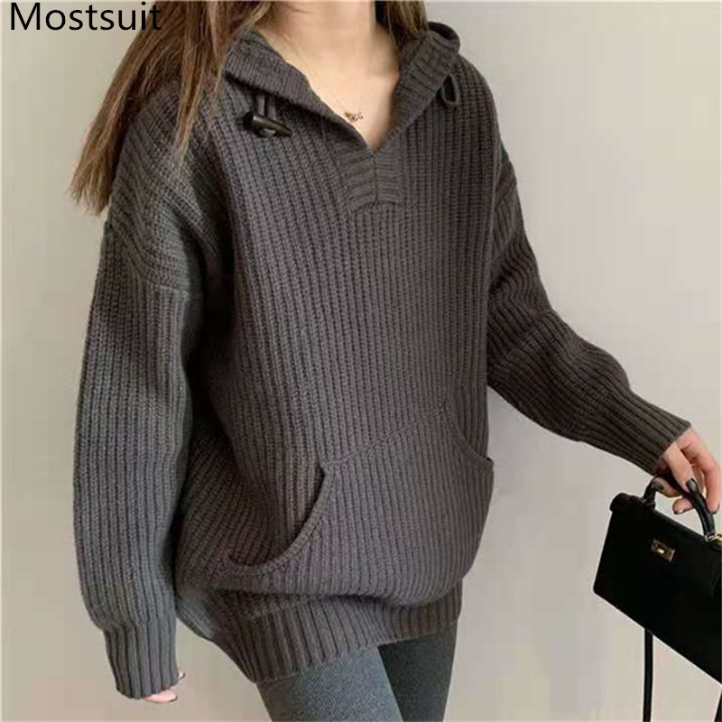 Thick Warm Knitted Hooded Sweater Pullover Women Full Sleeve Pocket Korean Vintage Female Jumpers Tops Femme 210518, Brown
Thick Warm Knitted Hooded Sweater Pullover Women Full Sleeve Pocket Korean Vintage Female Jumpers Tops Femme 210518, Brown