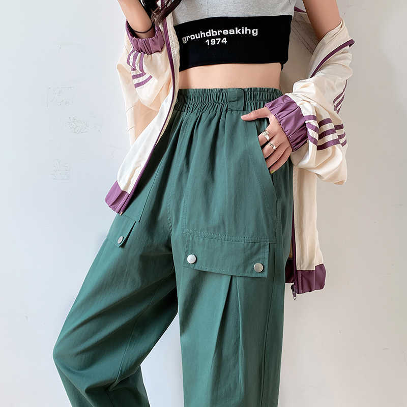 High Waist Harem Pants Women Summer Elastic Pocket Sweatpants Female Street Wear Fashion Casual Harajuku 210601