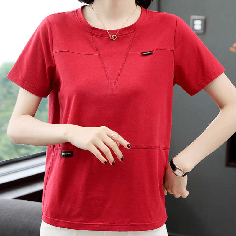 Camisas Mujer Cotton T Shirt Women Appliques Patchwork Casual Plus Size Summer Tops Tshirt Female Short Sleeve Tee Femme 210615Z
