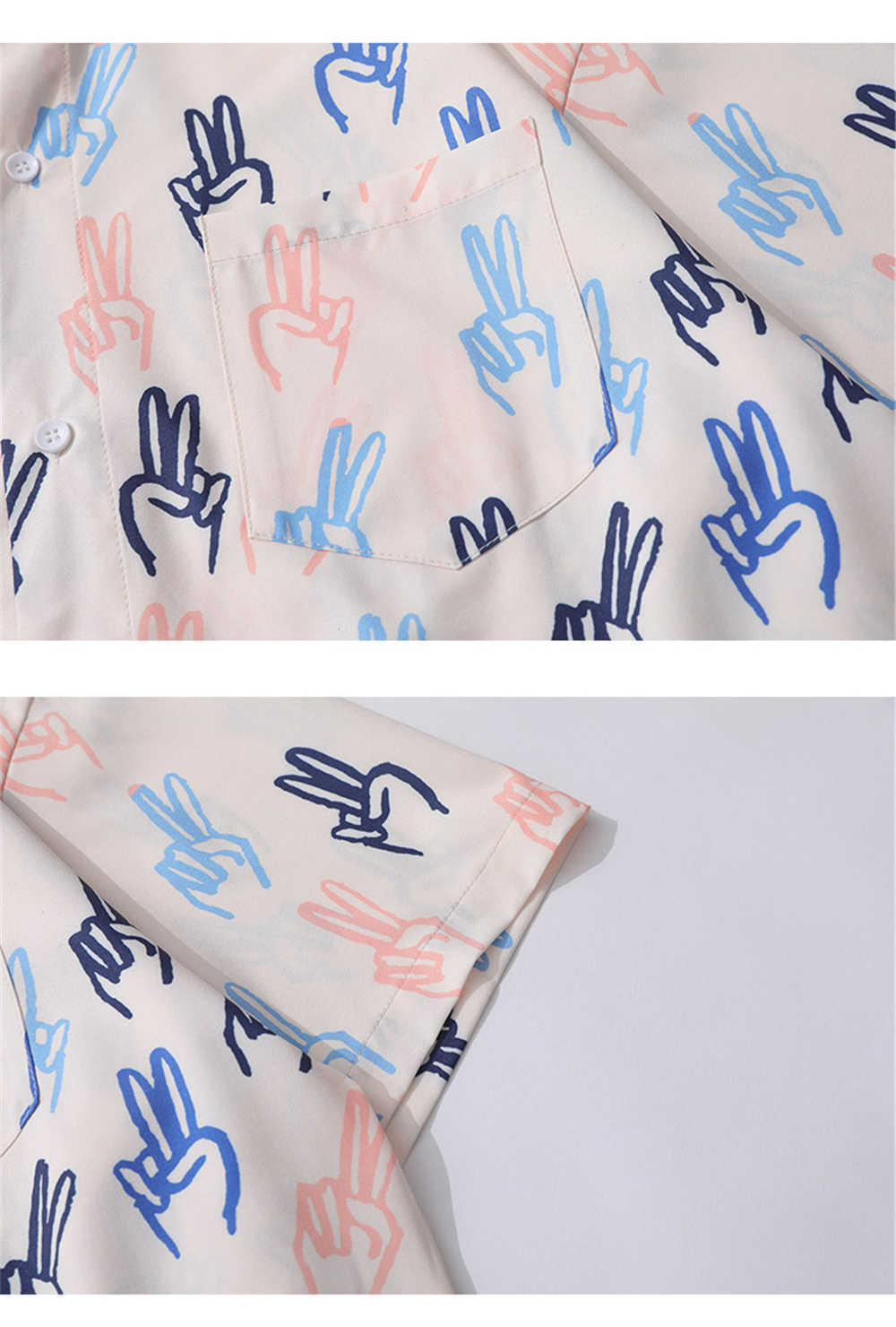 Mens Shirts Victory Sign Fingers Printed Casual Short Sleeve Beach Tops Oversize Turn-down Collar Shirt Tops 210601