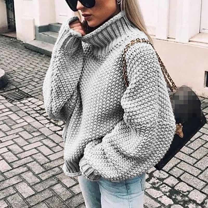 Autumn Winter Women Sweater Long Sleeve Warm Loose Knitted Pull Femme Primer Pullover Turtleneck 11807 210512