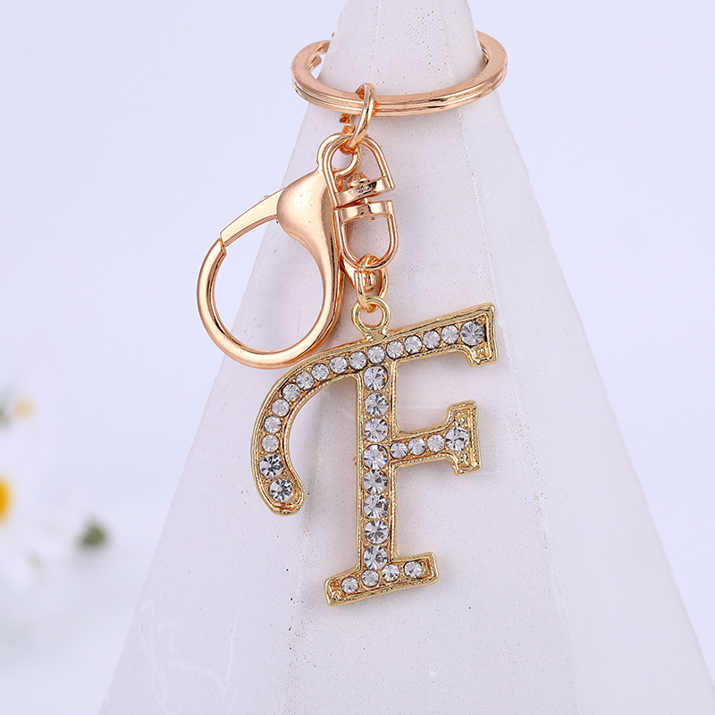 Women Keychain 26 Alphabet Letter Rhinestone Gold Color Keyring Charm Key Chain Accessoreis Female Car Bag Holder