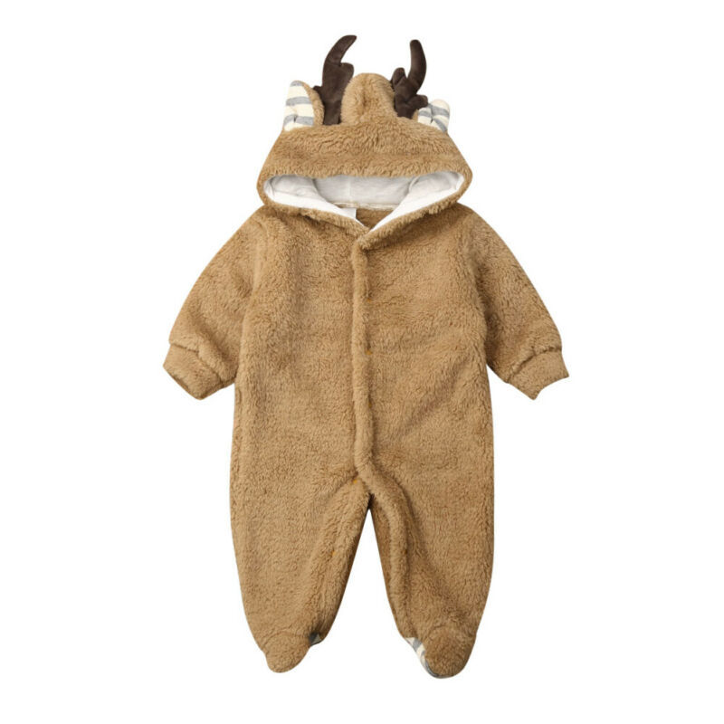 0-18M Autumn Winter born Infant Baby Girls Boys Romper Christmas Deer Jumpsuit Warm Plush Long Sleeve Clothes 210515