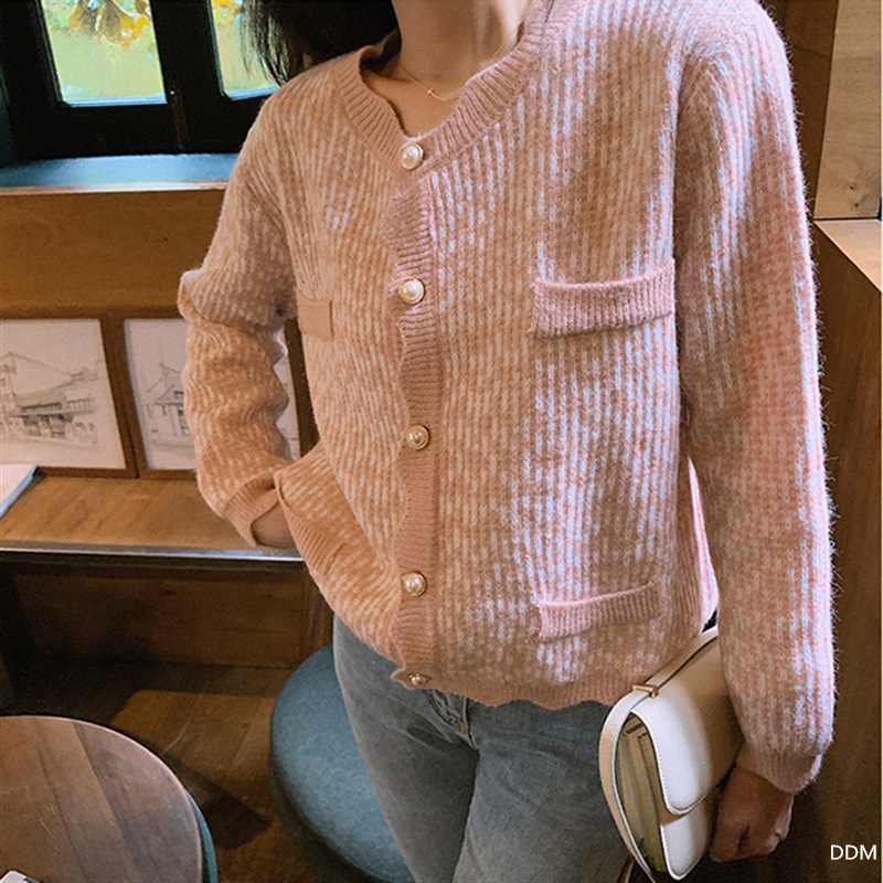 Nomikuma Women Sweater Cardigan Autumn Contrast Color Korean Elegant Knitted Coat New Long Sleeve O-neck Knitwear 6C729 210427