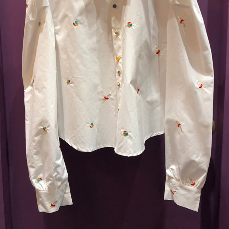 Sweet Embroidery Pattern Blouse Women's Spring Lapel Loose Single Breasted Long Sleeve Short Shirt 5C206 210427