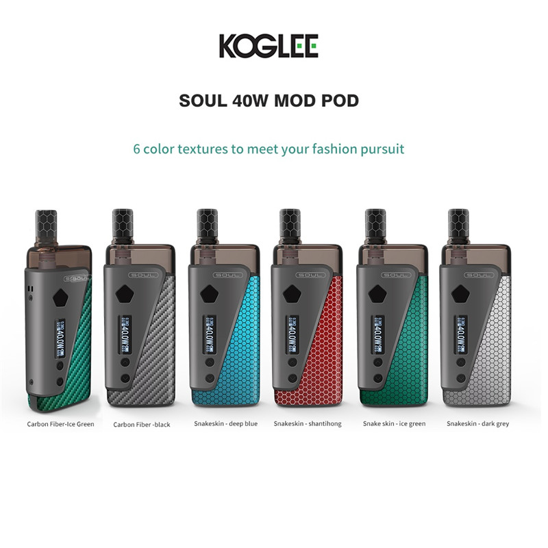 New KOGLEE SOUL 40W pod system vape box kit zinc alloy material 2ml 3.8ml optional 0.69 inch Screen 6 colors
New KOGLEE SOUL 40W pod system vape box kit zinc alloy material 2ml 3.8ml optional 0.69 inch Screen 6 colors