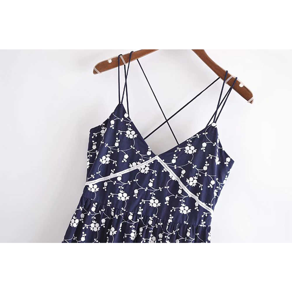 Summer Women Embroidery Suspender Dress elegant Casual Fashion Chic Lady Straps Woman Long Sling Dress 210709