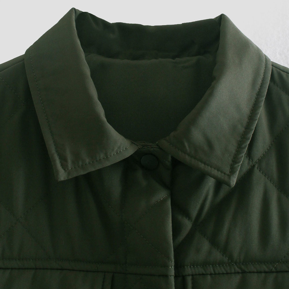 BBWM Women Green Pocekts Quilting Cropped Vests Fashion Side Buttons Tie Turn-down Collar Waistcoat Streetwear 210520