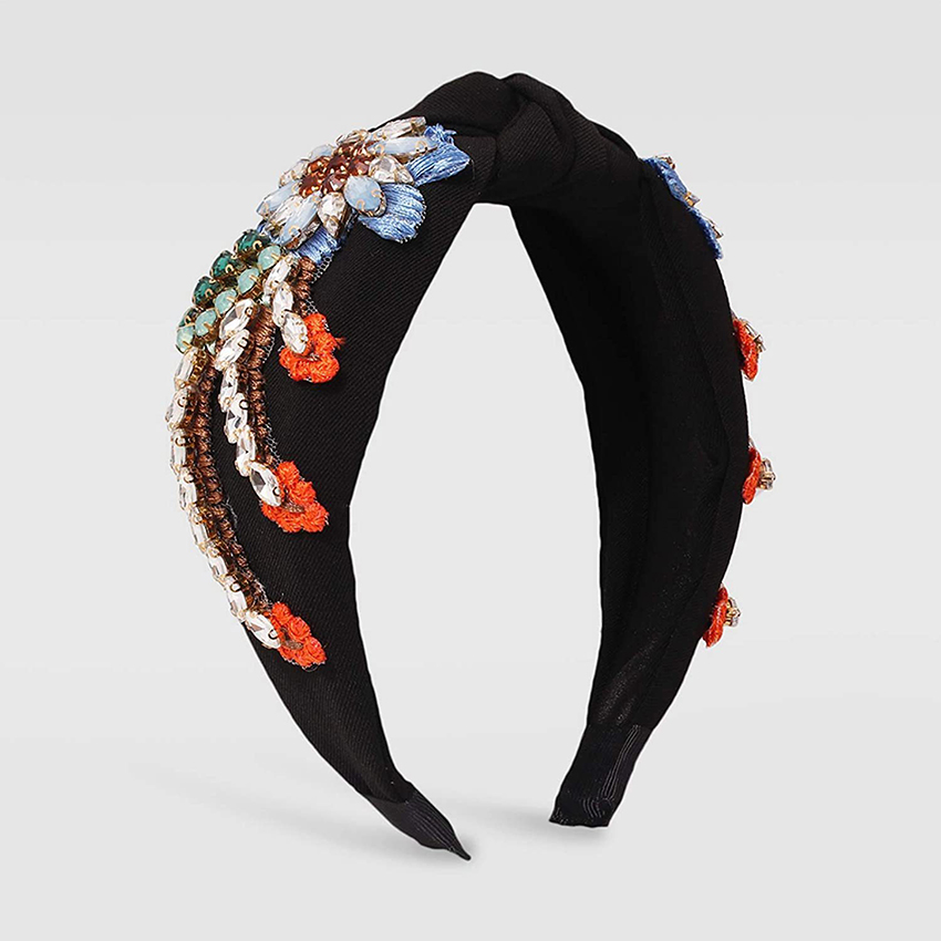 Flower Headband Crystal Hairband Cloth Band For Women Party Wedding Rhinestones Hair Accessories