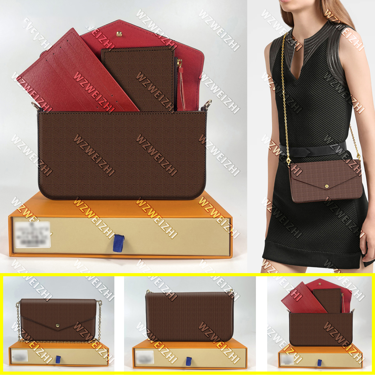 Wholesale Top Quality 3pcs set Women Shoulder Bag Messenger Bag Chain Strap Cross Body Bags Ladies Flap Purse Clutch Bags Totes With Box, Brown grid
Wholesale Top Quality 3pcs set Women Shoulder Bag Messenger Bag Chain Strap Cross Body Bags Ladies Flap Purse Clutch Bags Totes With Box, Brown grid