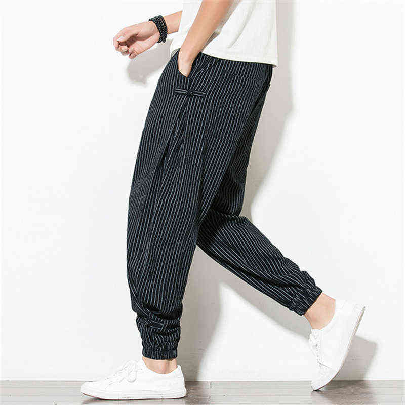 BOLUBAO Summer Men Pants Harem Loose Linen Thin Striped Jogger Sweatpants Breathable Plus Size Casual Harem Pants Male 211119