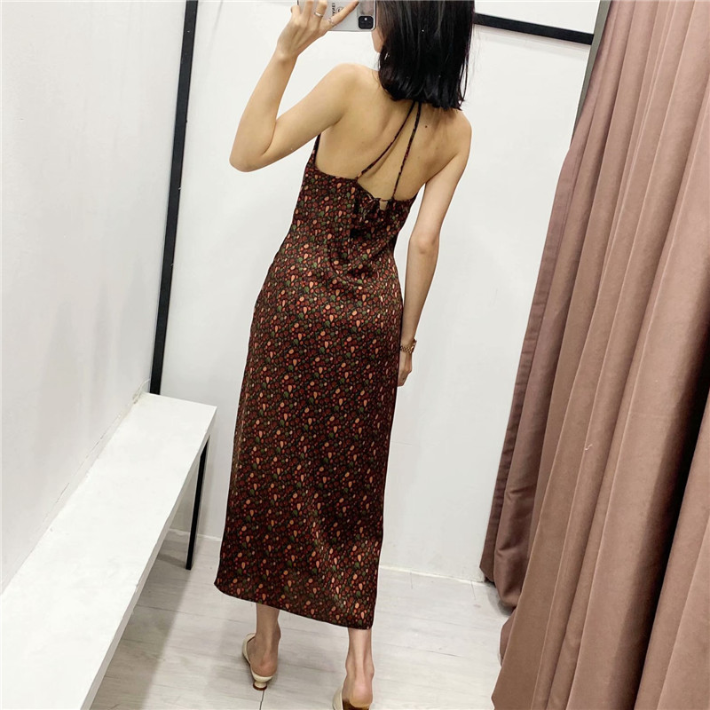 Sexy Women Elegant V-Neck Dresses Fashion Ladies Zipper Strap Vestidos Vintage Female Chic Draped Cherry Print Dress 210430