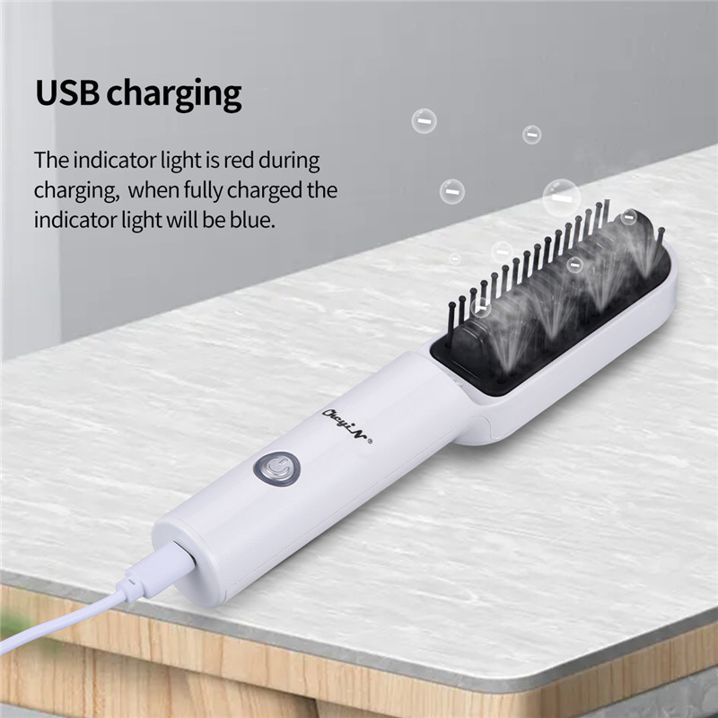 CkeyiN Professional Hair Straightener Comb Electric Wireless Straightening Beard Brush Men Salon Styling Tool USB Rechargeable 220211