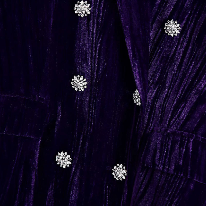 Winter women Diamond -studded btton Female Double breasted Purple long suit jacket 210520
