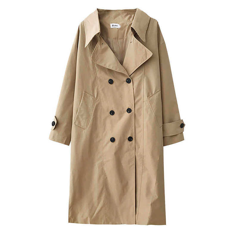 Sister Fara Spring Elegant Single Breasted Trench Women Loose Overcoat Turn-down Collar Casual Long Windbreaker Female 210914