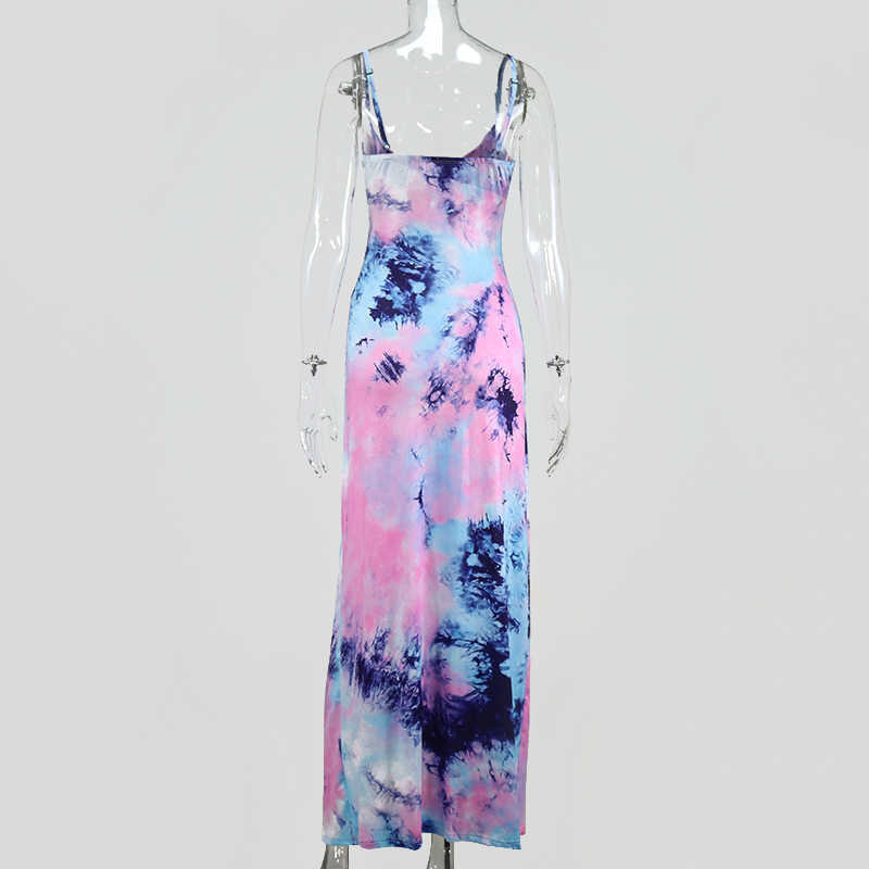Colysmo Tie Dye Dress Summer Sleeveless Backless Sexy Dresses Woman Party Night Wear Slim Fit Bodycon Maxi Yellow 210527