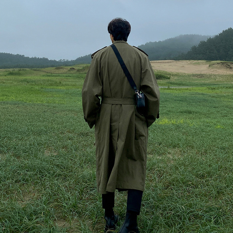 IEFB Spring Men's Windbreaker Medium Length Over Knee Loose Korean Handsome Trend Trench Coat With Belt Casual 9Y5488 210524