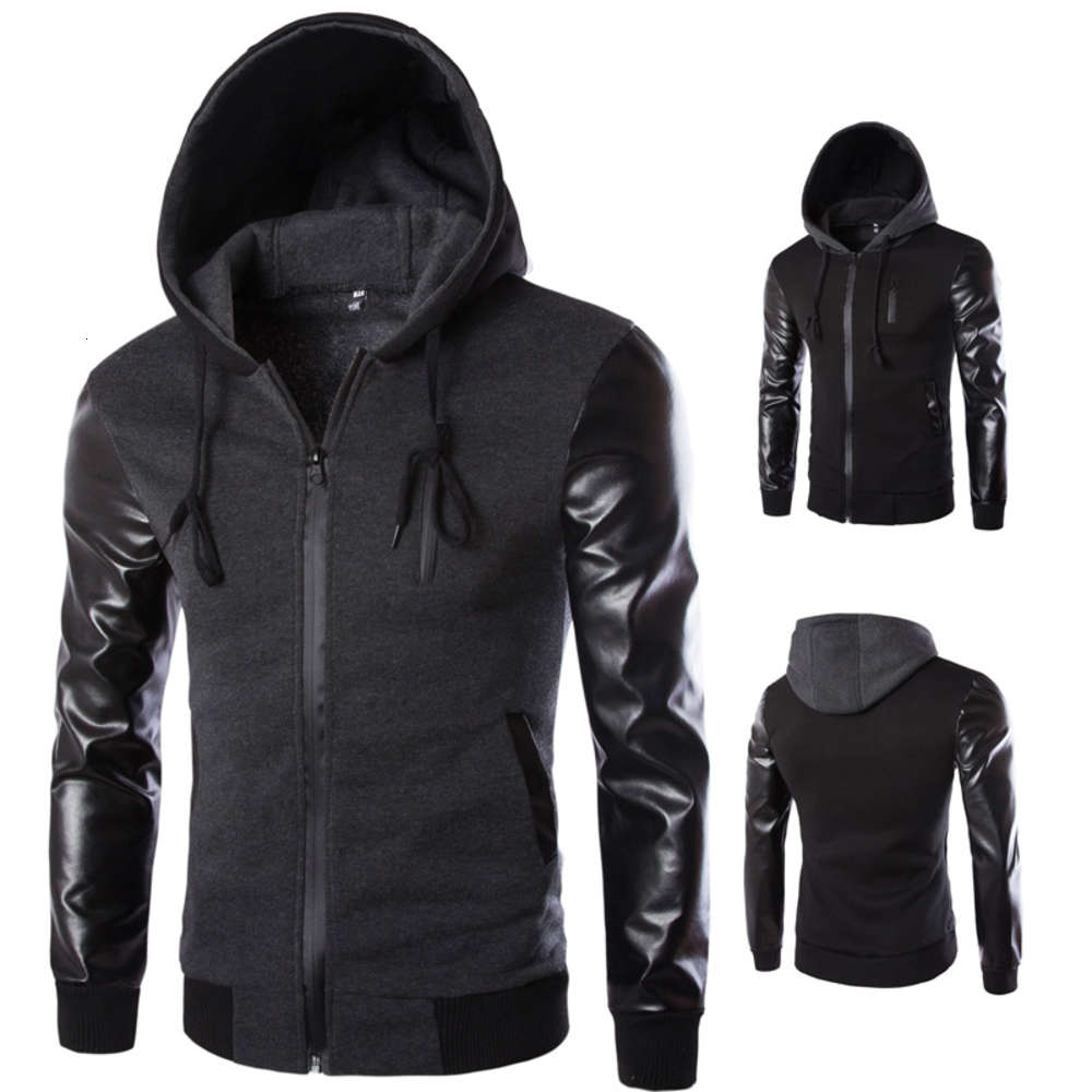 jacket sleeve leather slim fit Men's hooded chest zipper design fashion casual, Black
jacket sleeve leather slim fit Men's hooded chest zipper design fashion casual, Black