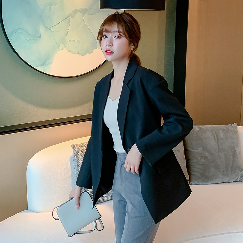 Chic Loose Women Blazer Spring Autumn Female one button Suit Jacket Full Sleeve Outwear blaser femme 210524