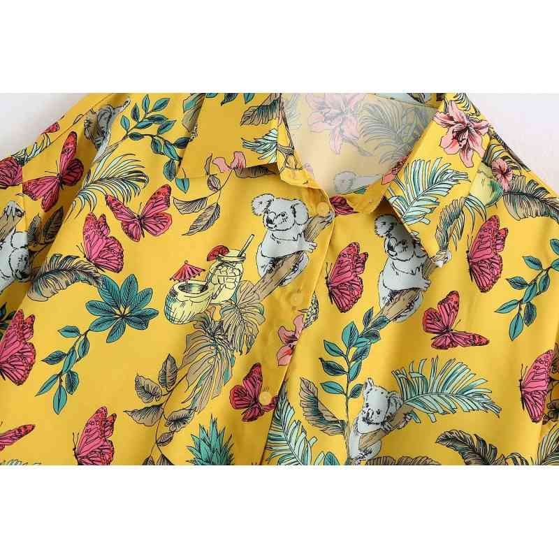 vintage boho female short shirts summer yellow floral women blouses twill pattern ladies fashion girls 210430