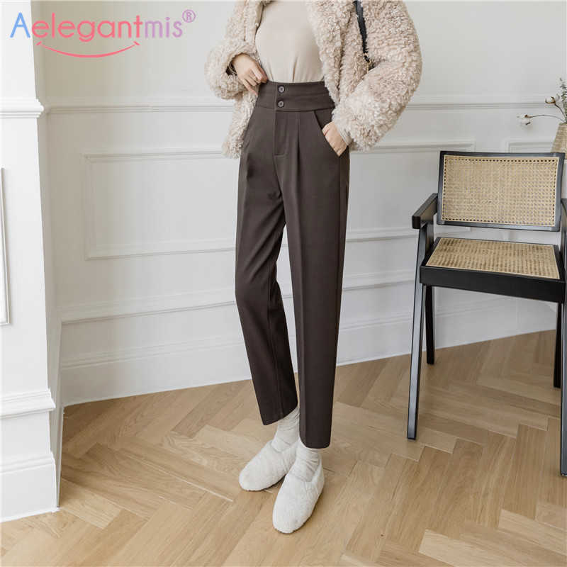 Aelegantmis Casual Button Office Lady Woolen Pants Women Soft Warm Elastic High Waist Harem Female Chic Straight Trousers 210607, Coffee
Aelegantmis Casual Button Office Lady Woolen Pants Women Soft Warm Elastic High Waist Harem Female Chic Straight Trousers 210607, Coffee