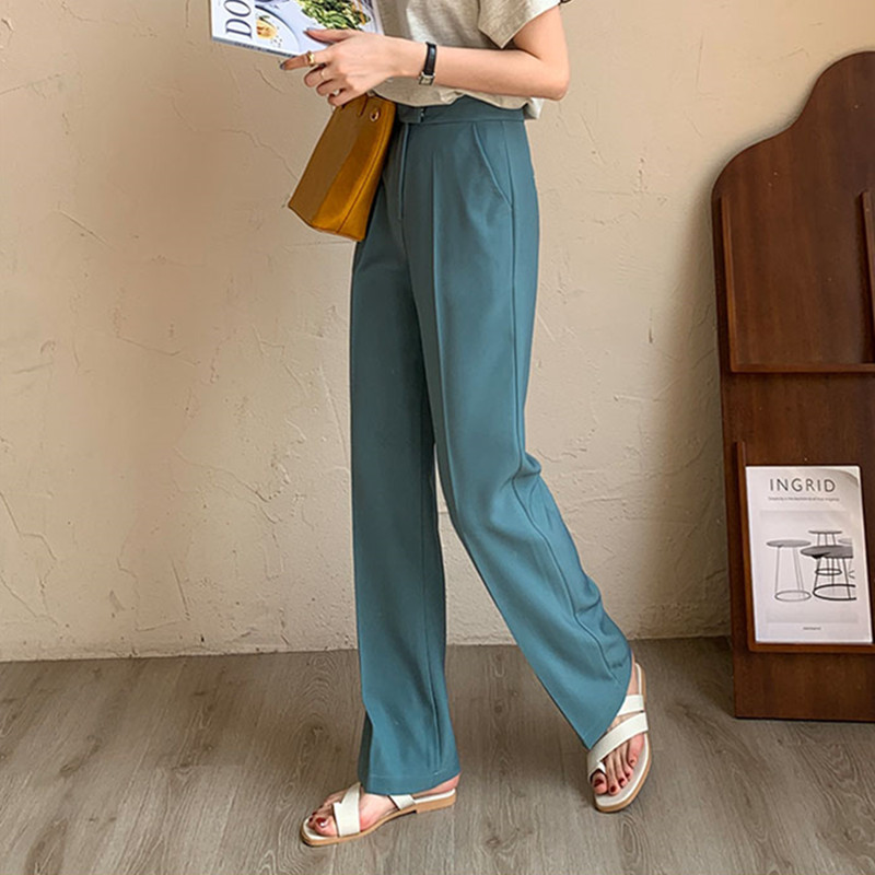 SML 5colors korean style solid color suit Wide Leg trouser female autumn Spring high waist long pants womens (X1878) 210423