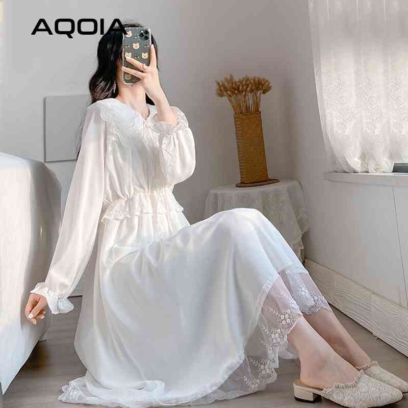 Spring Elegant Lace Women Long Dress France Court Style Lantern Sleeve Peter Pan Collar Ladies Dresses Empire White 210521 
Spring Elegant Lace Women Long Dress France Court Style Lantern Sleeve Peter Pan Collar Ladies Dresses Empire White 210521