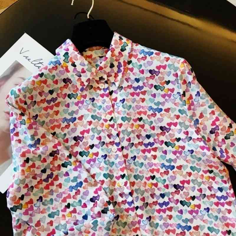 Nomikuma Korean Colourful Printing Blouse Shirt Causal Long Sleeve Turn-down Collar Women Tops Spring New Blusas New 6G111 210427