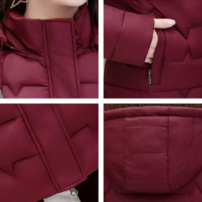 women slim long jacket thick winter parka office laides hooded warm cotton coat femme outwear cazadora mujer 211018