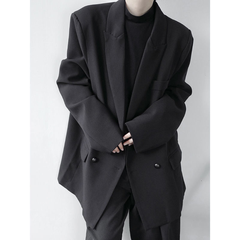 IEFB Men's Wear Spring Oversize Loose Double Breasted Blazers Fashion Loose Black White Big Size Suit Coat Male 9Y4025 210524