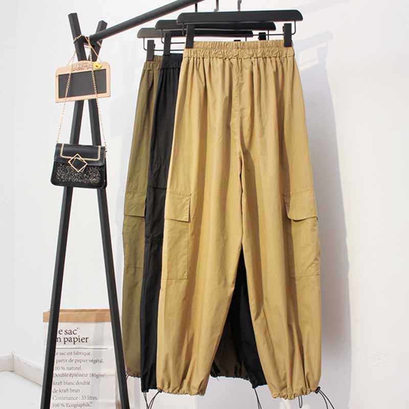 Autumn Cargo Pants Elastic Trousers High Waist Women Casual Streetwear Harem Woman Solid Femme Pantalon 10661 210518