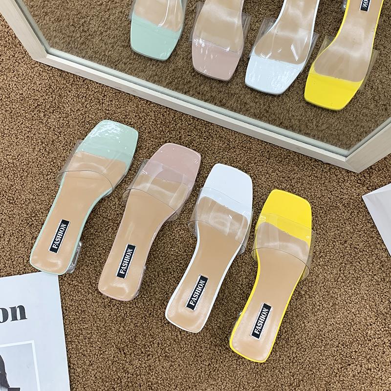 Slippers Clear Transparent Women Shoes Woman Mules Summer Ladies Female Thick High Heels Crystal Casual Plus Size 43