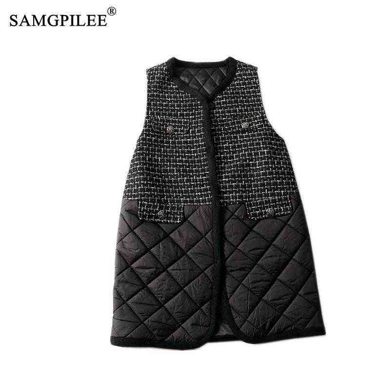 Winter sleeveless jackets for women Office Lady Long Patchwork V-neck Single Breasted plus size woman warm vest 4XL 211130wtt