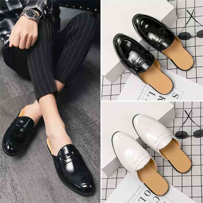 Men's Shoes Fashion Casual High-end Pure Color PU Patent Leather Mask Classic Lazy Summer Half Slippers 3KC159 210628, Black 
Men's Shoes Fashion Casual High-end Pure Color PU Patent Leather Mask Classic Lazy Summer Half Slippers 3KC159 210628, Black