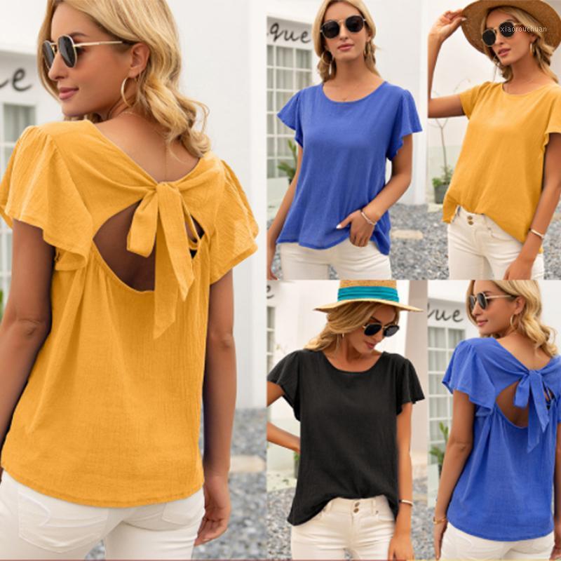 Woman T Shirt Casual Back Hollow Out Bow Tie Solid Short Lotus Sleeve Basic T-shirt Yellow Black Tshirt Top Tees 2021 Summer Women, Orange
Woman T Shirt Casual Back Hollow Out Bow Tie Solid Short Lotus Sleeve Basic T-shirt Yellow Black Tshirt Top Tees 2021 Summer Women, Orange