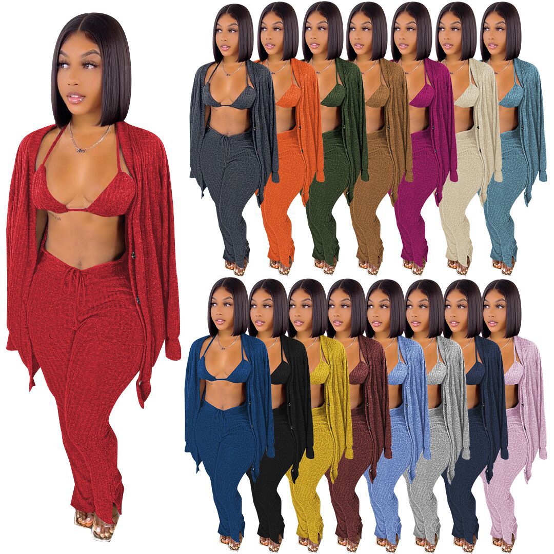 Red/blue/grey Casual Women's 3 Piece Pants Halter Bra Top+single Breasted Long Sleeve Cardigan+bodycon Split Hem Trouser, Light blue
Red/blue/grey Casual Women's 3 Piece Pants Halter Bra Top+single Breasted Long Sleeve Cardigan+bodycon Split Hem Trouser, Light blue
