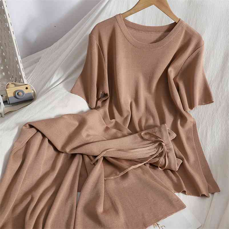 Summer Fashion Casual Thin Loose Long Split Round Neck Top Lace Up Nine Point Wide Leg Pants Knitted Women SK014 210525, Apricot
Summer Fashion Casual Thin Loose Long Split Round Neck Top Lace Up Nine Point Wide Leg Pants Knitted Women SK014 210525, Apricot